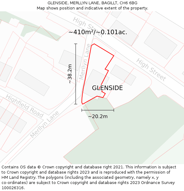 GLENSIDE, MERLLYN LANE, BAGILLT, CH6 6BG: Plot and title map