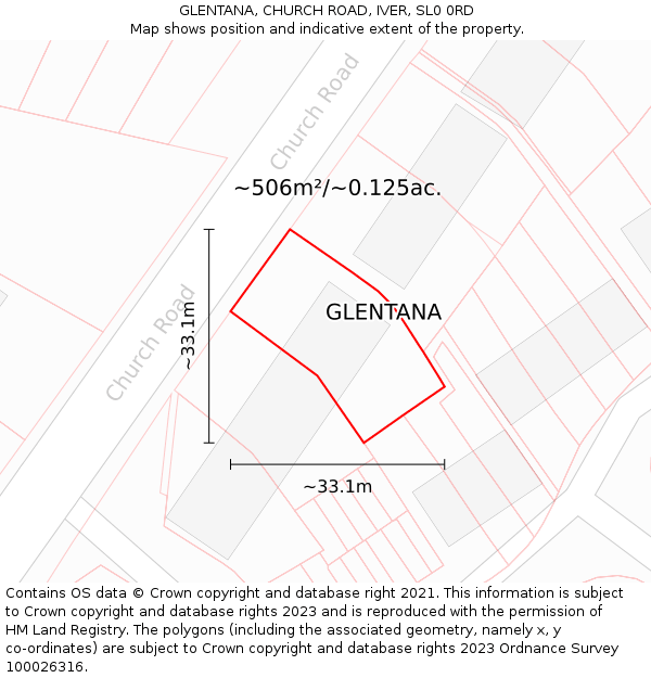 GLENTANA, CHURCH ROAD, IVER, SL0 0RD: Plot and title map