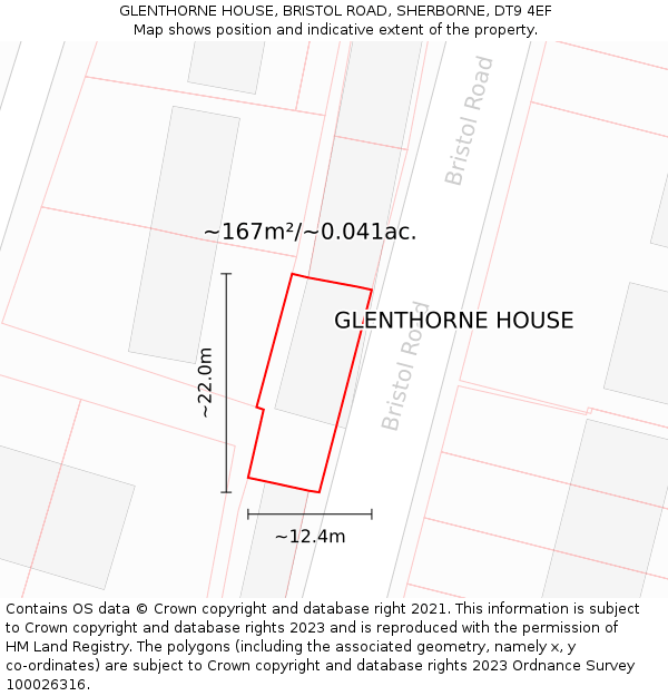 GLENTHORNE HOUSE, BRISTOL ROAD, SHERBORNE, DT9 4EF: Plot and title map