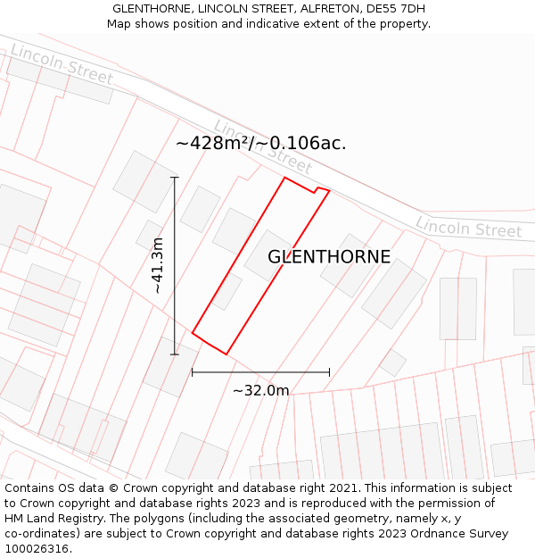 GLENTHORNE, LINCOLN STREET, ALFRETON, DE55 7DH: Plot and title map