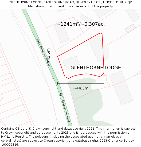 GLENTHORNE LODGE, EASTBOURNE ROAD, BLINDLEY HEATH, LINGFIELD, RH7 6JX: Plot and title map