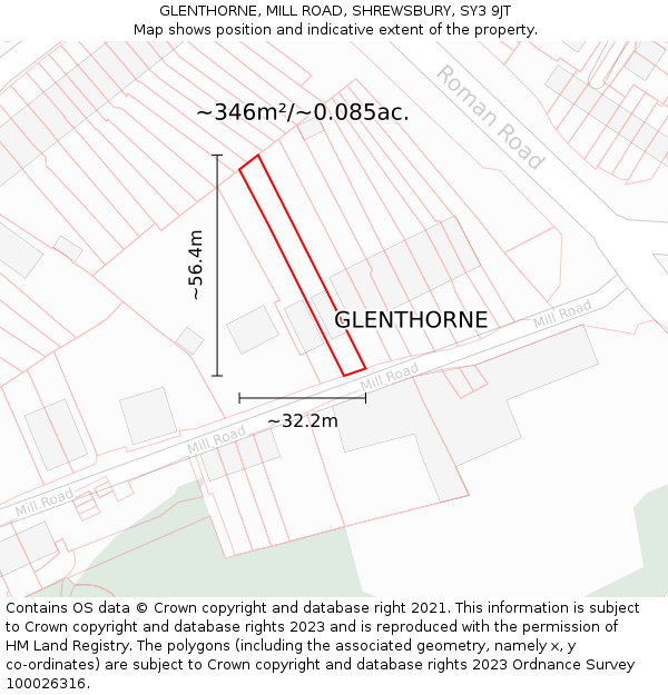 GLENTHORNE, MILL ROAD, SHREWSBURY, SY3 9JT: Plot and title map