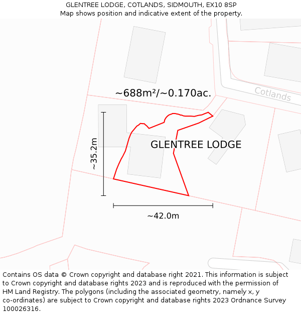 GLENTREE LODGE, COTLANDS, SIDMOUTH, EX10 8SP: Plot and title map