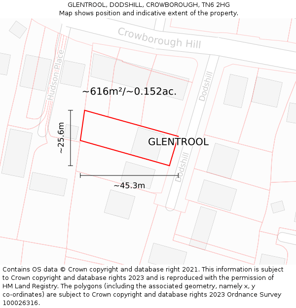GLENTROOL, DODSHILL, CROWBOROUGH, TN6 2HG: Plot and title map