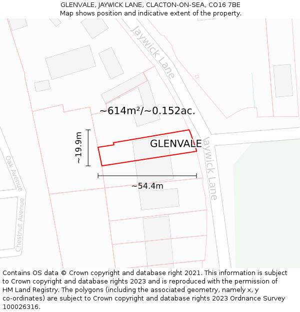 GLENVALE, JAYWICK LANE, CLACTON-ON-SEA, CO16 7BE: Plot and title map