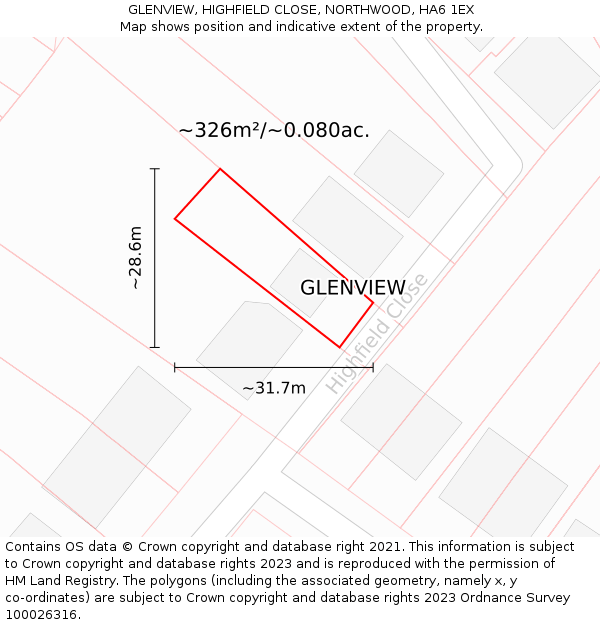 GLENVIEW, HIGHFIELD CLOSE, NORTHWOOD, HA6 1EX: Plot and title map