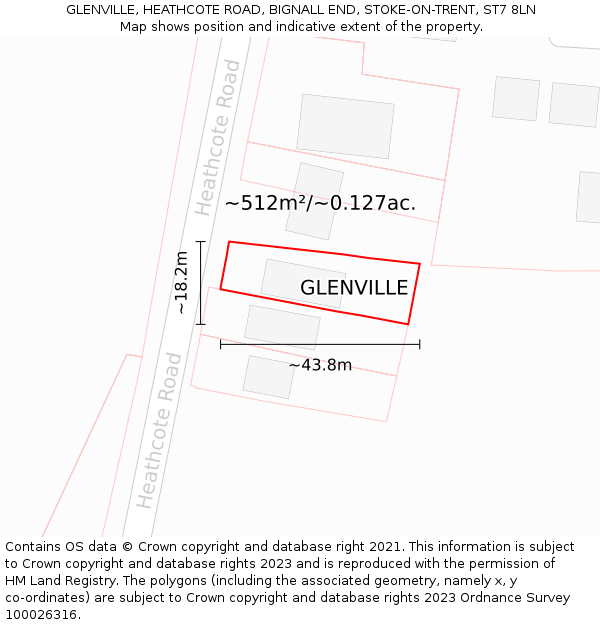 GLENVILLE, HEATHCOTE ROAD, BIGNALL END, STOKE-ON-TRENT, ST7 8LN: Plot and title map