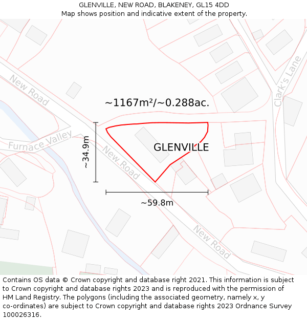 GLENVILLE, NEW ROAD, BLAKENEY, GL15 4DD: Plot and title map