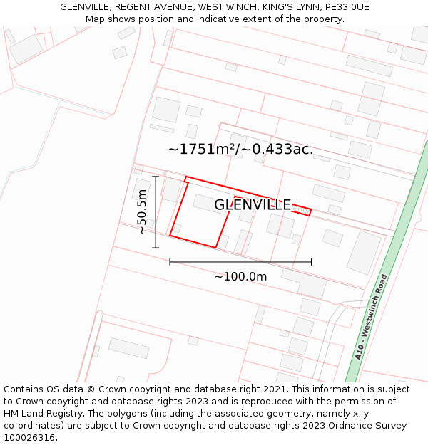 GLENVILLE, REGENT AVENUE, WEST WINCH, KING'S LYNN, PE33 0UE: Plot and title map