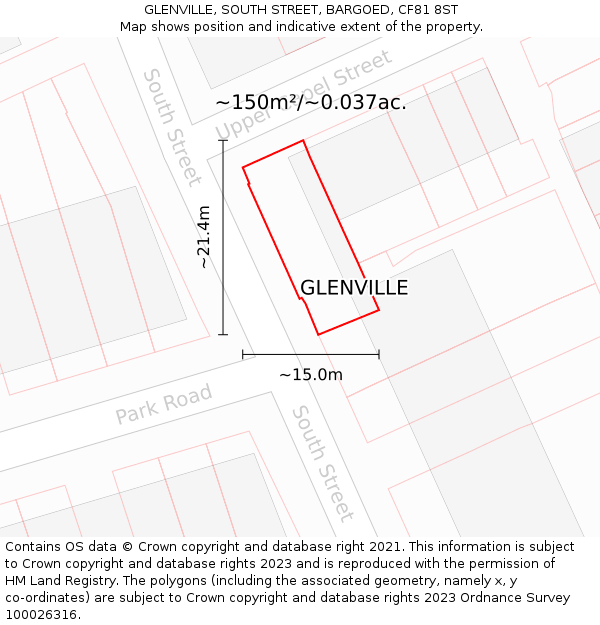 GLENVILLE, SOUTH STREET, BARGOED, CF81 8ST: Plot and title map