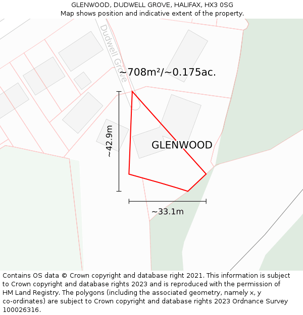 GLENWOOD, DUDWELL GROVE, HALIFAX, HX3 0SG: Plot and title map