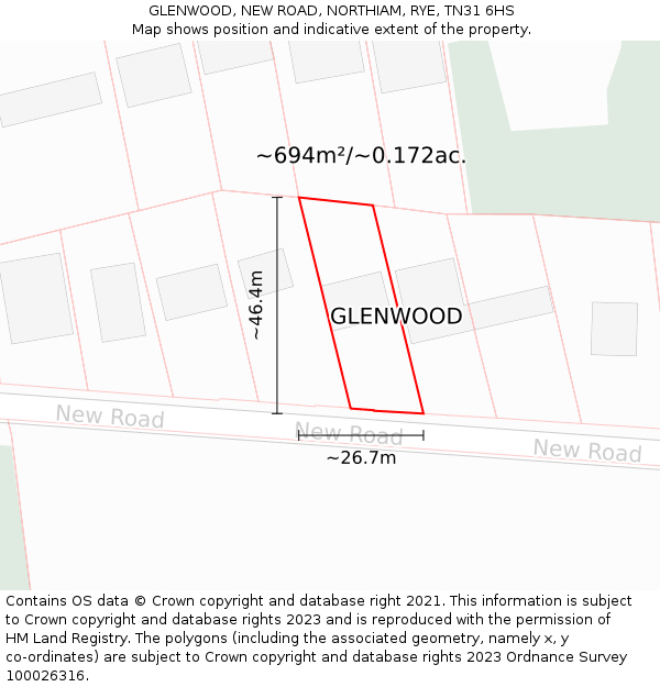 GLENWOOD, NEW ROAD, NORTHIAM, RYE, TN31 6HS: Plot and title map