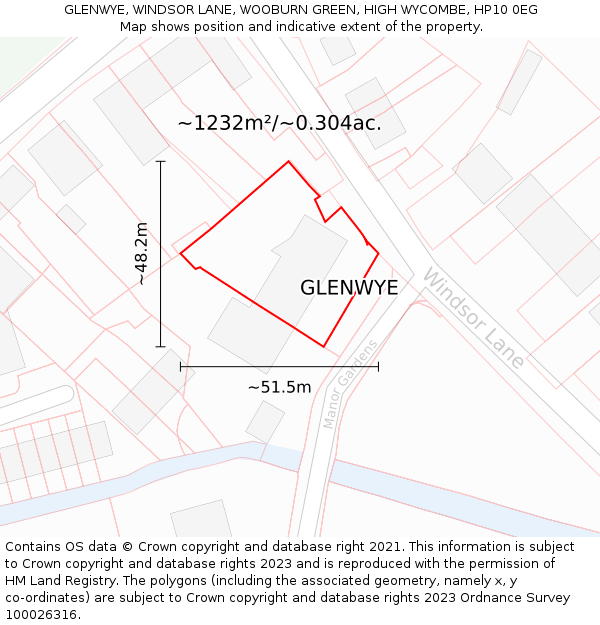 GLENWYE, WINDSOR LANE, WOOBURN GREEN, HIGH WYCOMBE, HP10 0EG: Plot and title map