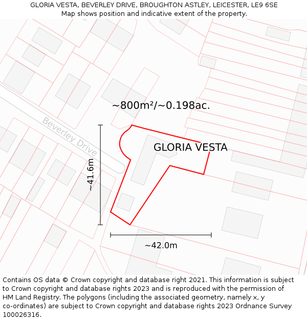 GLORIA VESTA, BEVERLEY DRIVE, BROUGHTON ASTLEY, LEICESTER, LE9 6SE: Plot and title map