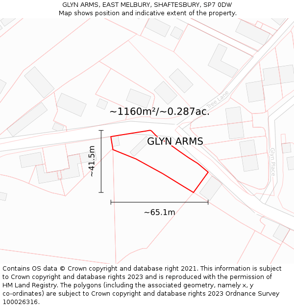 GLYN ARMS, EAST MELBURY, SHAFTESBURY, SP7 0DW: Plot and title map