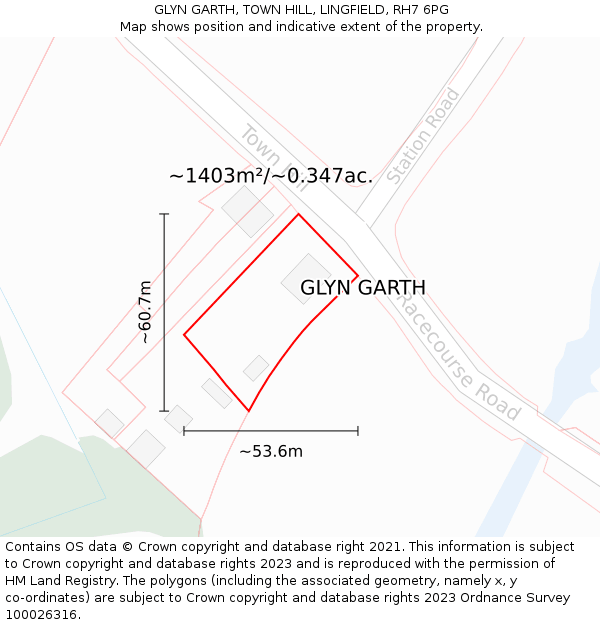 GLYN GARTH, TOWN HILL, LINGFIELD, RH7 6PG: Plot and title map