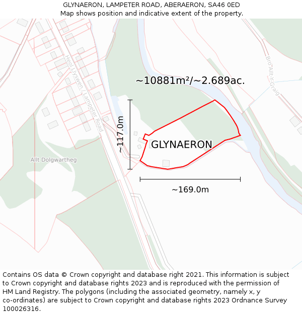 GLYNAERON, LAMPETER ROAD, ABERAERON, SA46 0ED: Plot and title map