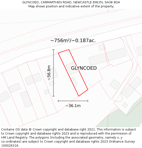 GLYNCOED, CARMARTHEN ROAD, NEWCASTLE EMLYN, SA38 9DA: Plot and title map