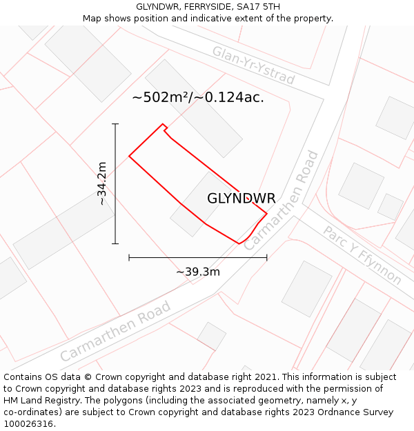 GLYNDWR, FERRYSIDE, SA17 5TH: Plot and title map