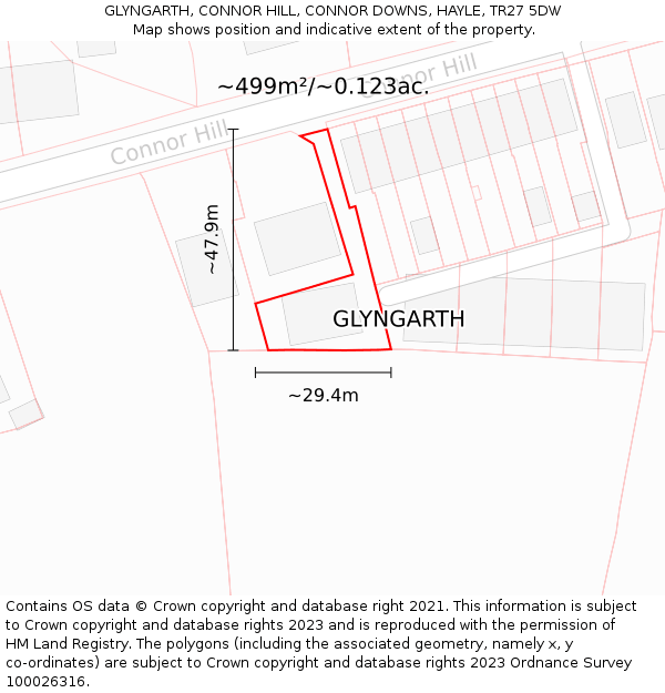 GLYNGARTH, CONNOR HILL, CONNOR DOWNS, HAYLE, TR27 5DW: Plot and title map