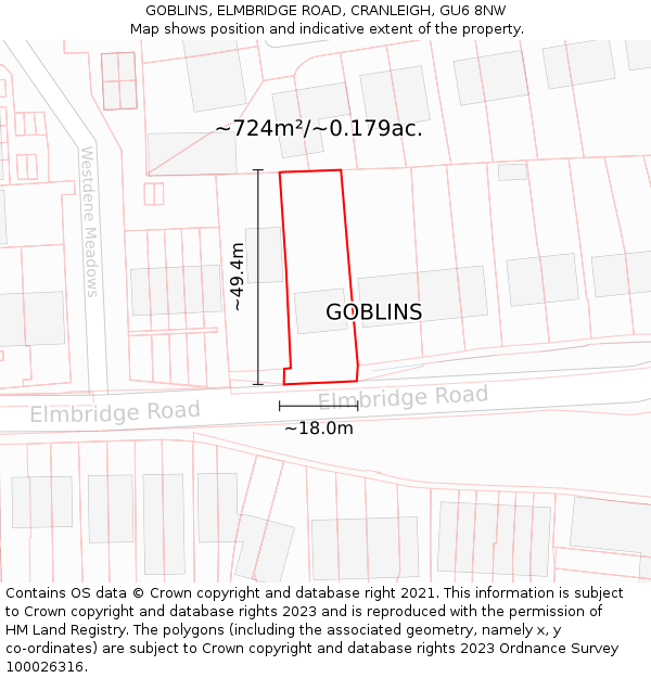 GOBLINS, ELMBRIDGE ROAD, CRANLEIGH, GU6 8NW: Plot and title map