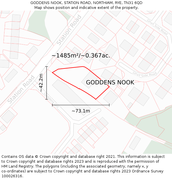 GODDENS NOOK, STATION ROAD, NORTHIAM, RYE, TN31 6QD: Plot and title map