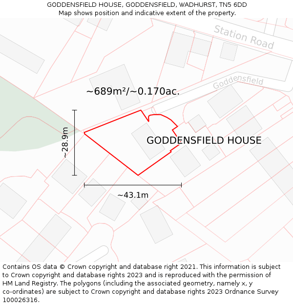 GODDENSFIELD HOUSE, GODDENSFIELD, WADHURST, TN5 6DD: Plot and title map