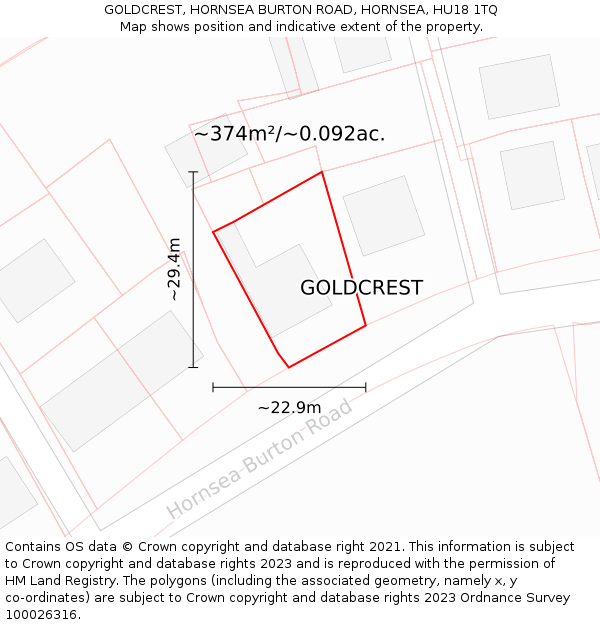 GOLDCREST, HORNSEA BURTON ROAD, HORNSEA, HU18 1TQ: Plot and title map