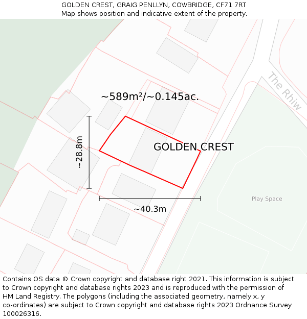GOLDEN CREST, GRAIG PENLLYN, COWBRIDGE, CF71 7RT: Plot and title map