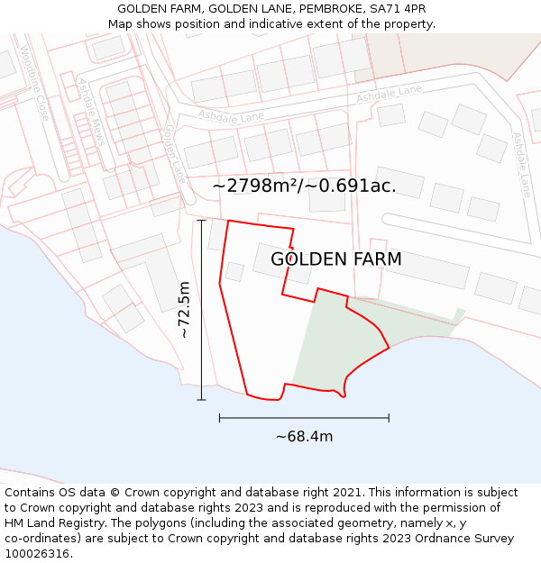 GOLDEN FARM, GOLDEN LANE, PEMBROKE, SA71 4PR: Plot and title map