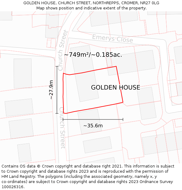 GOLDEN HOUSE, CHURCH STREET, NORTHREPPS, CROMER, NR27 0LG: Plot and title map