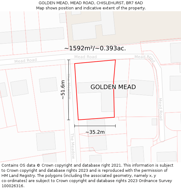 GOLDEN MEAD, MEAD ROAD, CHISLEHURST, BR7 6AD: Plot and title map