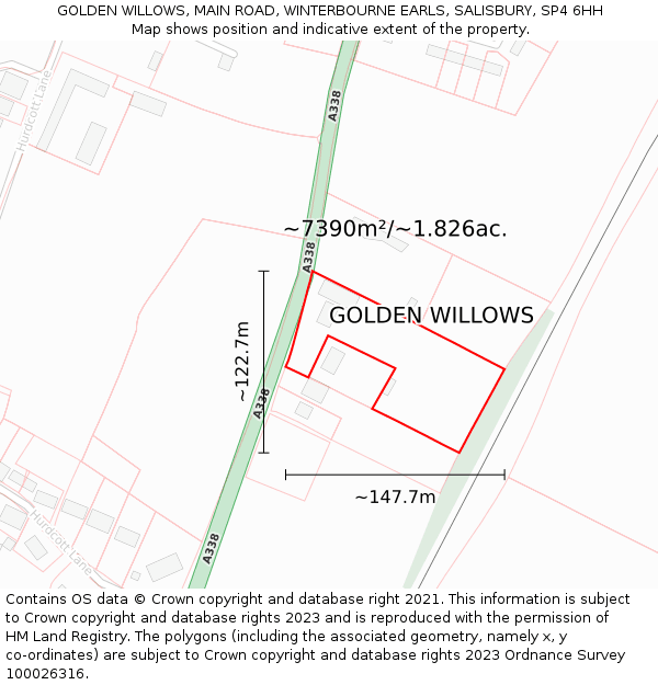 GOLDEN WILLOWS, MAIN ROAD, WINTERBOURNE EARLS, SALISBURY, SP4 6HH: Plot and title map