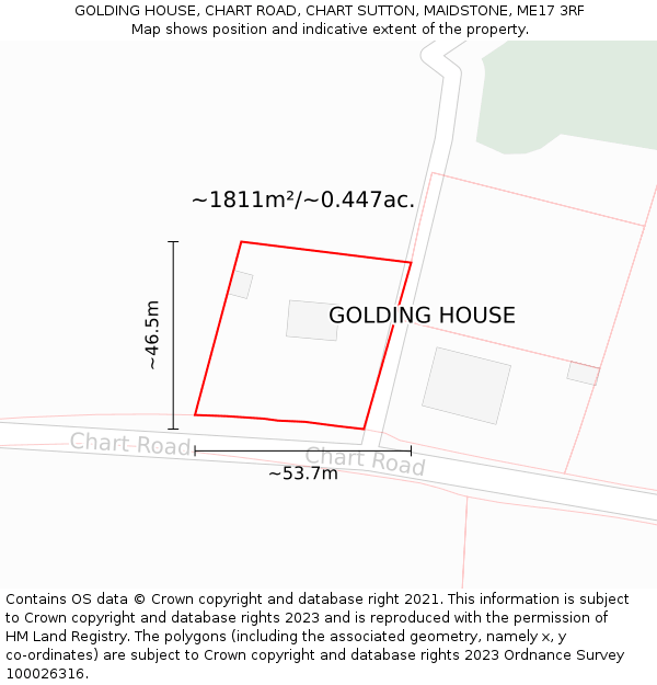 GOLDING HOUSE, CHART ROAD, CHART SUTTON, MAIDSTONE, ME17 3RF: Plot and title map