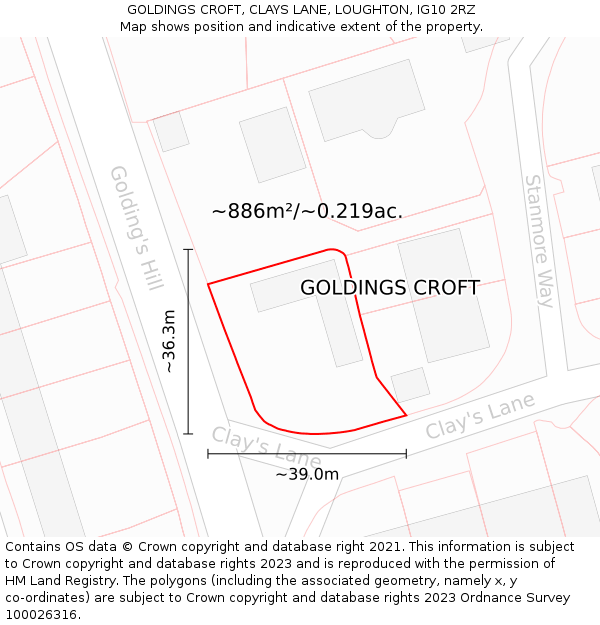 GOLDINGS CROFT, CLAYS LANE, LOUGHTON, IG10 2RZ: Plot and title map