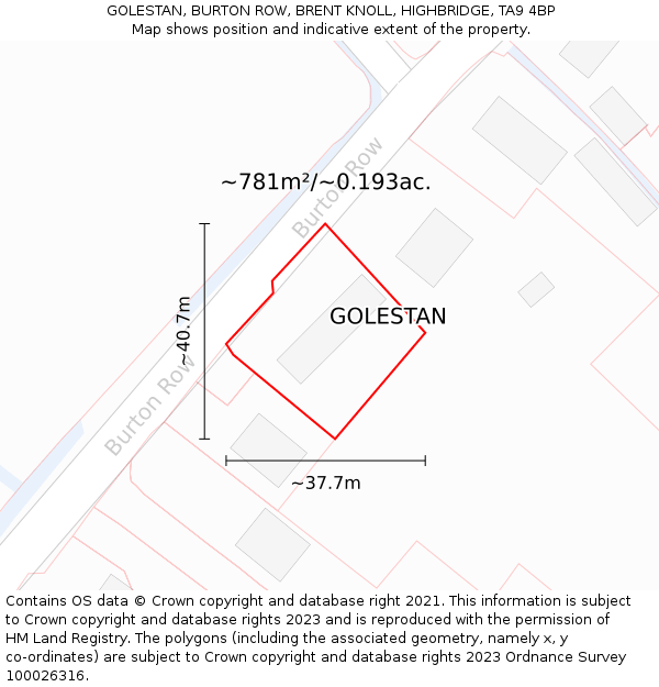 GOLESTAN, BURTON ROW, BRENT KNOLL, HIGHBRIDGE, TA9 4BP: Plot and title map