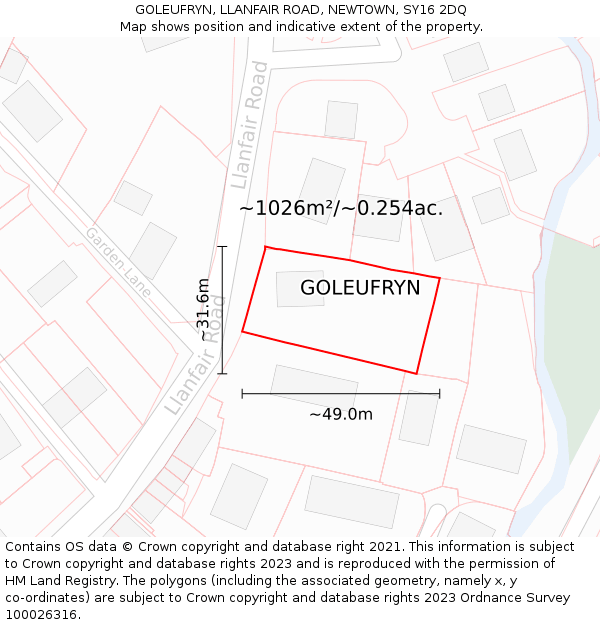 GOLEUFRYN, LLANFAIR ROAD, NEWTOWN, SY16 2DQ: Plot and title map