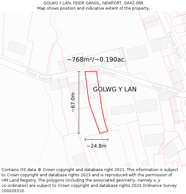 GOLWG Y LAN, FEIDR GANOL, NEWPORT, SA42 0RR: Plot and title map