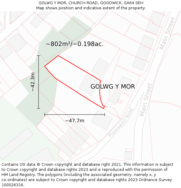 GOLWG Y MOR, CHURCH ROAD, GOODWICK, SA64 0EH: Plot and title map