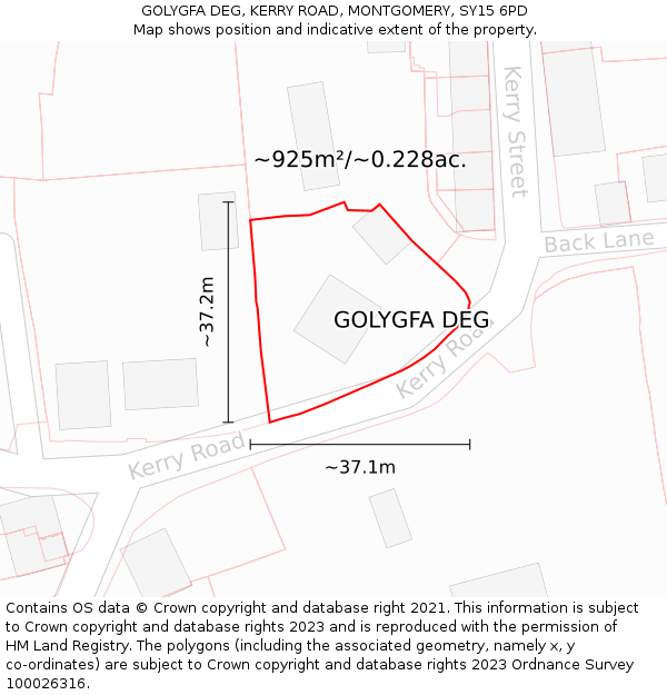 GOLYGFA DEG, KERRY ROAD, MONTGOMERY, SY15 6PD: Plot and title map