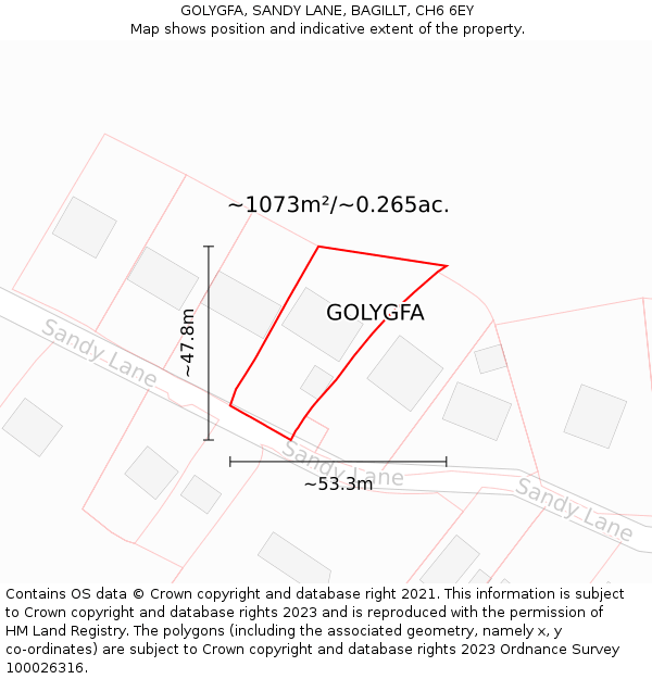 GOLYGFA, SANDY LANE, BAGILLT, CH6 6EY: Plot and title map