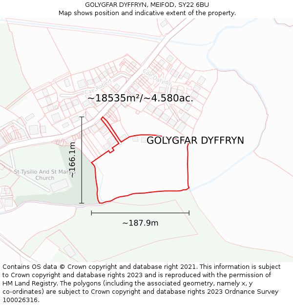 GOLYGFAR DYFFRYN, MEIFOD, SY22 6BU: Plot and title map