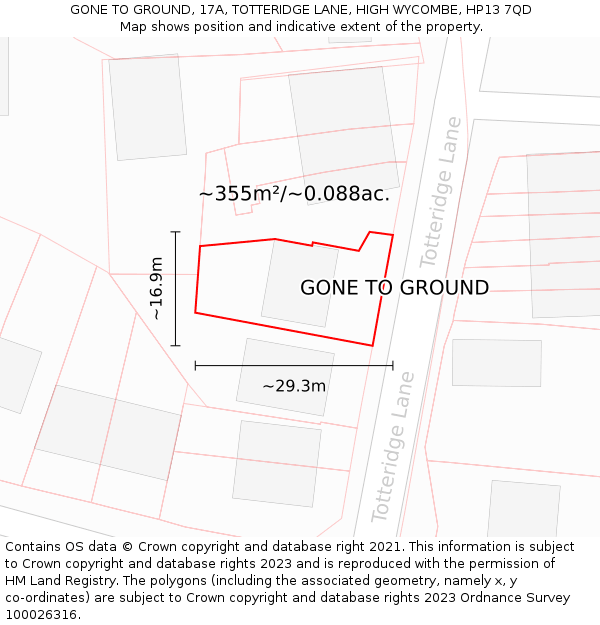 GONE TO GROUND, 17A, TOTTERIDGE LANE, HIGH WYCOMBE, HP13 7QD: Plot and title map