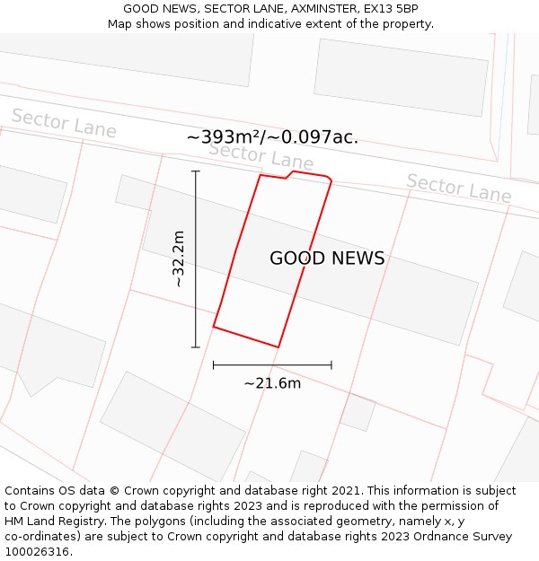 GOOD NEWS, SECTOR LANE, AXMINSTER, EX13 5BP: Plot and title map
