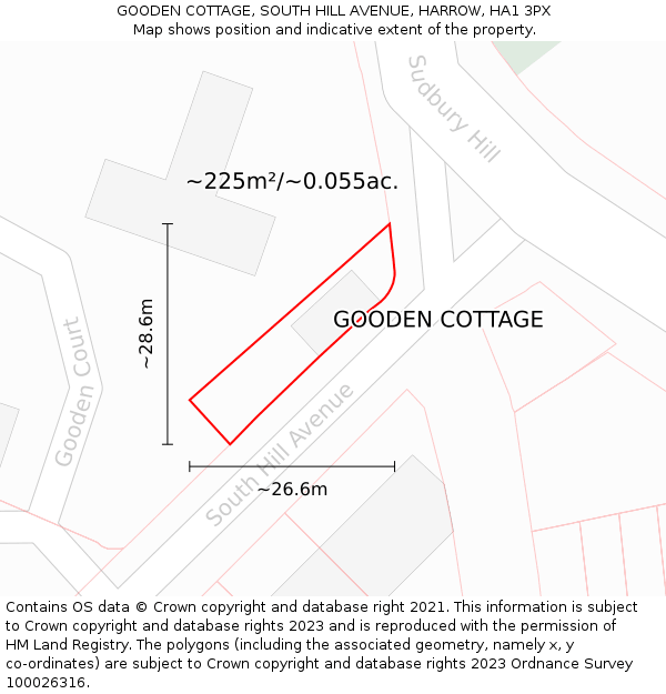 GOODEN COTTAGE, SOUTH HILL AVENUE, HARROW, HA1 3PX: Plot and title map