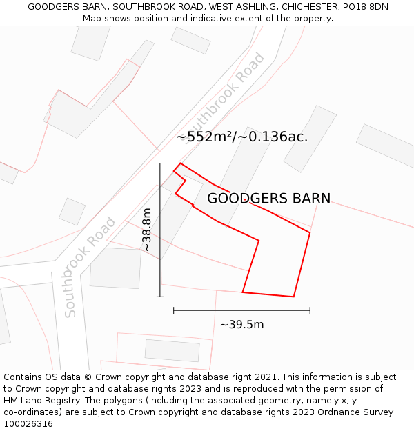 GOODGERS BARN, SOUTHBROOK ROAD, WEST ASHLING, CHICHESTER, PO18 8DN: Plot and title map