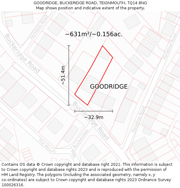 GOODRIDGE, BUCKERIDGE ROAD, TEIGNMOUTH, TQ14 8NG: Plot and title map