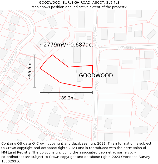 GOODWOOD, BURLEIGH ROAD, ASCOT, SL5 7LE: Plot and title map