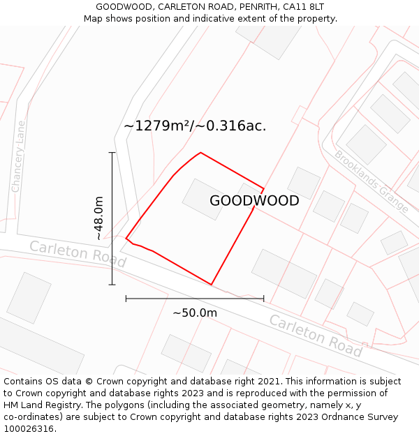 GOODWOOD, CARLETON ROAD, PENRITH, CA11 8LT: Plot and title map