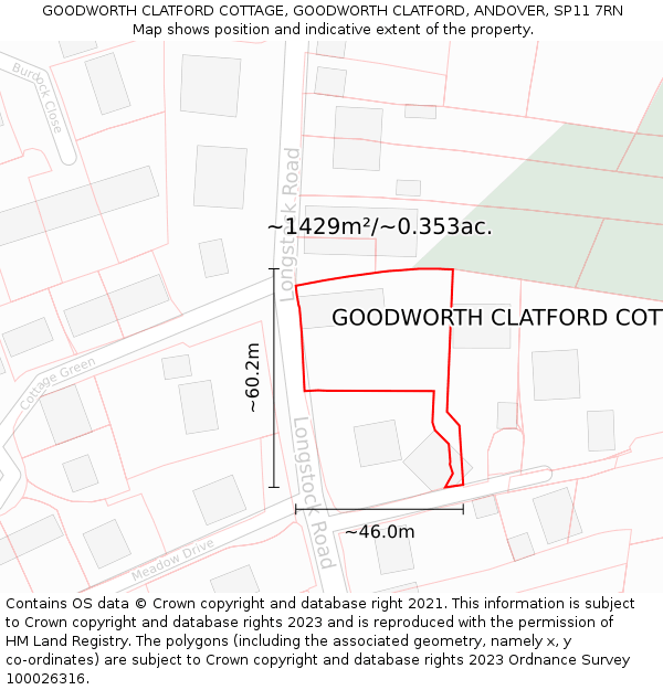 GOODWORTH CLATFORD COTTAGE, GOODWORTH CLATFORD, ANDOVER, SP11 7RN: Plot and title map